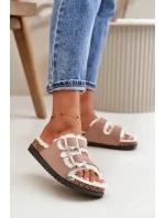 Dámské Pantofle S Přezkami A Kožíškem Béžové Ezilena Dámské Pantofle S Přezkami A Kožíškem Béžové Ezilena