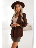 588-3 Dámské klasické sako s nabíranými rukávy - čokoládové