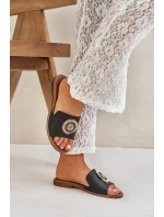 Kožené Pantofle S Dekorací Na Plochém Podpatku Zazoo 3047/O Černé