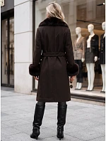 Dámský kabát s odnímatelným kožešinovým límcem, hnědý, FashionStreet TY6076 Dámský kabát s odnímatelným kožešinovým límcem, hnědý, FashionStreet TY6076