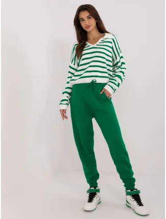 Zeleno/ecru úpletový dámský pruhovaný komplet (0610) Zeleno/ecru úpletový dámský pruhovaný komplet (0610)