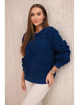 Zateplená mikina se stahovacím lemem a ozdobnými mašličkami námořnictvo Zateplená mikina se stahovacím lemem a ozdobnými mašličkami námořnictvo