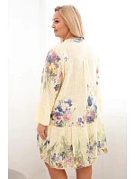 Dámské bavlněné šaty Plus Size s výstřihem do V a knoflíky květinový vzor žlutá