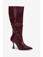 Dámské kozačky na podpatku nad koleno bordó Vionette
