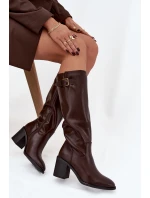 Dámské kozačky na podpatku s přezkou černé Brenira