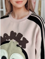 Dámská oversize mikina se záplatami CUTE MAKEX růžová FashionStreet BY1493 Dámská oversize mikina se záplatami CUTE MAKEX růžová FashionStreet BY1493