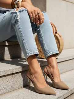 Dámské semišové jehlové boty s otevřeným podpatkem béžové FashionStreet ZY1386