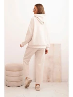 Komplet dámský máslový mikina s kapucí a kalhoty s páskem béžový