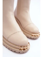 Dámské kožené boty s krátkou patou Nialee Bežové Dámské kožené boty s krátkou patou Nialee Bežové