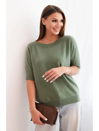 Dámský svetr z viskózy s krátkým rukávem khaki