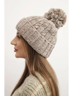 Dámská zimní čepice s bambulí z vlny K424 tmavě béžová