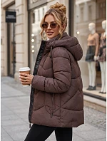 Dámská zimní prošívaná bunda s kapucí, hnědá, FashionStreet TY5754 Dámská zimní prošívaná bunda s kapucí, hnědá, FashionStreet TY5754
