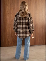 Dámská kostkovaná košile v oversize střihu, hnědá, FashionStreet TY6049 Dámská kostkovaná košile v oversize střihu, hnědá, FashionStreet TY6049