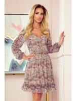 BAKARI - Vzdušné šifónové dámské šaty se vzorem "boho" a s dekoltem 295-1