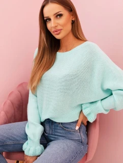 Svetr dámský z mohéru s nařasenými rukávy a výstřihem na zádech mátový
