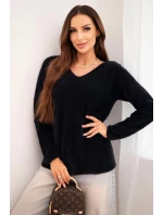 Dámský svetr z měkké pleteniny s V výstřihem černý