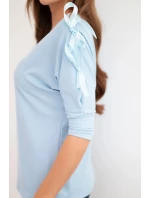 Dámská viskózová blůza s ozdobnými stužkami modrá