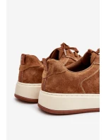 Pánské sneakersy na platformě z broušené kůže Big Star OO174014 hnědé Pánské sneakersy na platformě z broušené kůže Big Star OO174014 hnědé