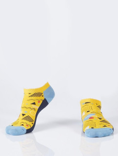 Námořnicky modré a žluté dámské krátké ponožky s geometrickými vzory