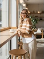 Dámský pruhovaný svetr ASTRIDA camel FashionStreet MY2226