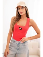 Dámská pruhovaná tílko s ozdobnou nášivkou malinová