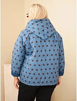 Dámská bunda Plus Size s kapucí puntíkovaná džínová modrá