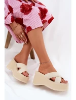 Dámské Pantofle Na Klínu A Platformě Béžové Sevolee