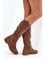 Kozačky S Ažurovým Svrškem Na Plochém Podpatku Hnědé S.Barski HY51-860