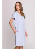 S392 Šaty uvolněného střihu s výstřihem do V - světle modré