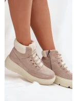 Dámské semišové sněhule Vinceza s kožešinou na platformě – béžové