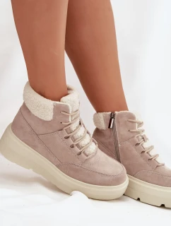 Dámské semišové sněhule Vinceza s kožešinou na platformě – béžové