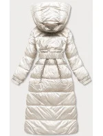 Béžová dlouhá dámská bunda s opaskem (ag8-8002)