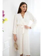 Šaty se svázaným plisovaným lemem světle béžová Šaty se svázaným plisovaným lemem světle béžová