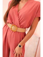 Kombinéza s ozdobným páskem v pase tmavě růžová