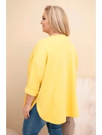 Dámská blůza Plus Size s bavlnou, kapsou a ohrnovacími rukávy žlutá