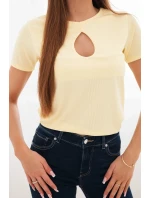 Dámská viskózová žebrovaná halenka s ozdobným výstřihem v dekoltu žlutá