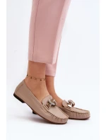 Dámské kožené mokasíny s ozdobou Laura Messi 2761 béžové