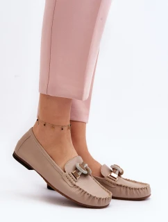 Dámské kožené mokasíny s ozdobou Laura Messi 2761 béžové
