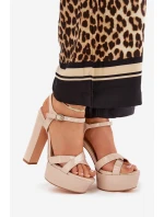 Dámské sandály na vysokém podpatku a platformě lakované béžové Jovenes Dámské sandály na vysokém podpatku a platformě lakované béžové Jovenes