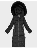 Černá dlouhá dámská zimní bunda s kapucí (7688)