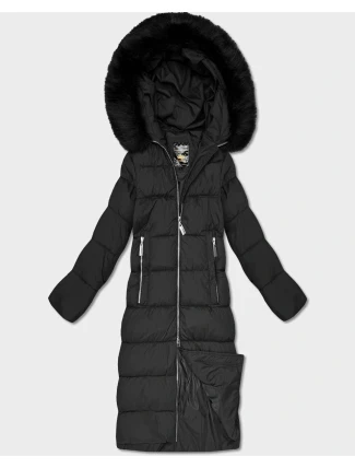 Černá dlouhá dámská zimní bunda s kapucí (7688)