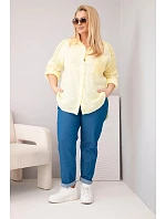 Dámská bavlněná košile Plus Size s límečkem a krajkovou vsadkou žlutá