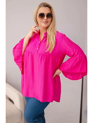 Dámská viskózová halenka Plus Size s volánovým rukávem a výstřihem do V fuchsie Dámská viskózová halenka Plus Size s volánovým rukávem a výstřihem do V fuchsie
