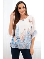 Dámská halenka s plisovaným rukávem a potiskem modrá Dámská halenka s plisovaným rukávem a potiskem modrá