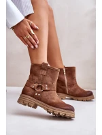 Dámské Botky Z Semiše Na Plochém Podpatku Hnědé Lewski 3610