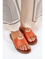 Dámské Pantofle Eko Kožené S Ozdobnými Detaily Oranžové Mevith