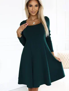 574-1 IVANA pohodlné trapézové šaty s výstřihem a dlouhými rukávy - BOTTLE GREEN