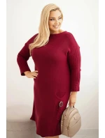Dámská pletená sukýnka Plus Size s mohairovým oversize s kapsou bordová