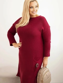 Dámská pletená sukýnka Plus Size s mohairovým oversize s kapsou bordová