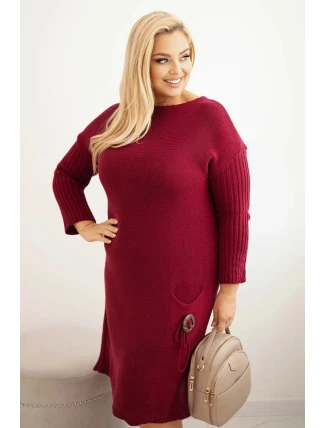 Dámská pletená sukýnka Plus Size s mohairovým oversize s kapsou bordová